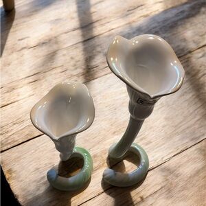 Fitz and Floyd White and Green Calla Lily Candkestick Holders